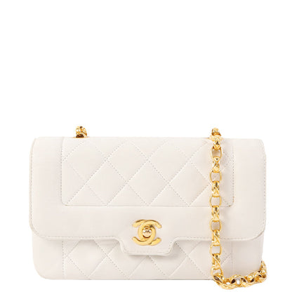 Chanel Around 1992 Made Edge Design Flap Turn-Lock Bijou Chain Bag White
