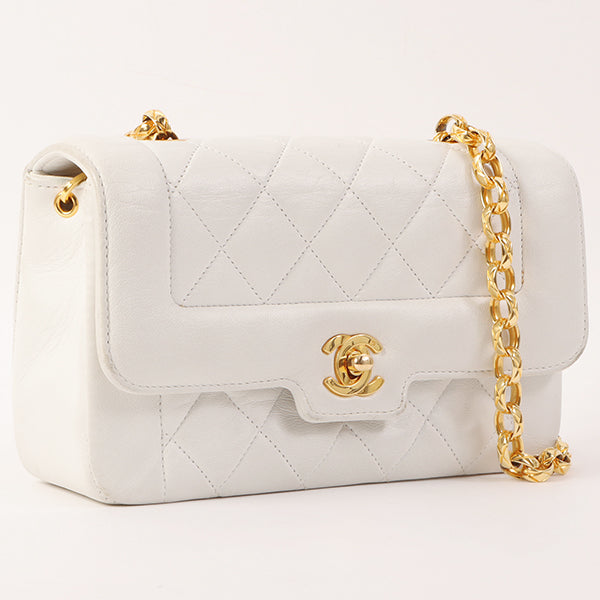 Chanel Around 1992 Made Edge Design Flap Turn-Lock Bijou Chain Bag White