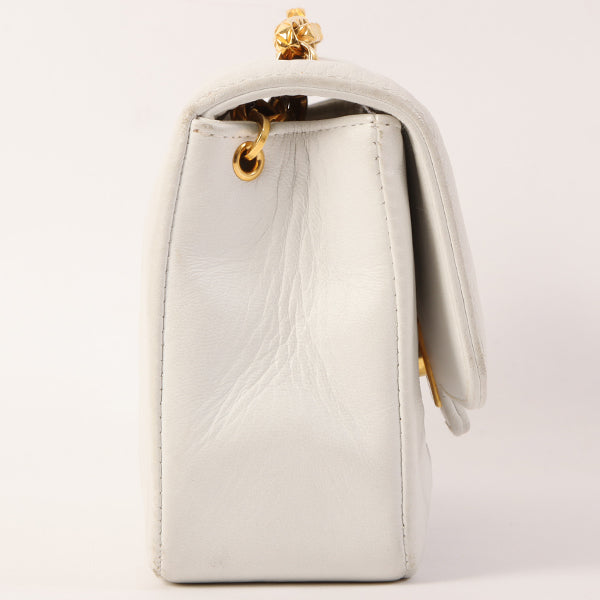 Chanel Around 1992 Made Edge Design Flap Turn-Lock Bijou Chain Bag White