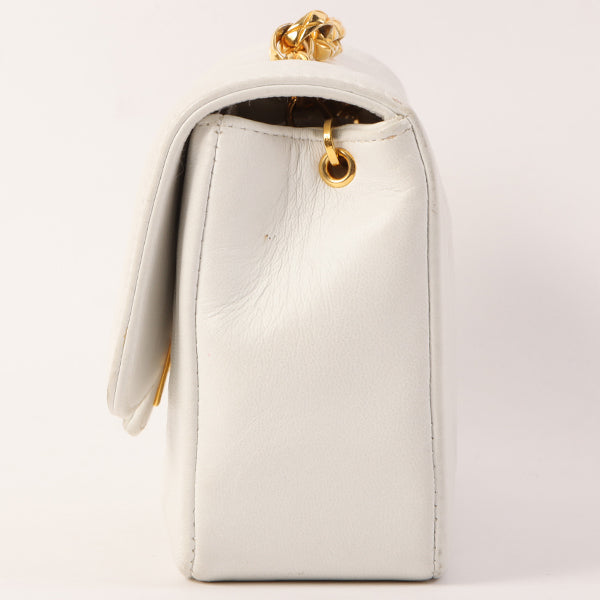 Chanel Around 1992 Made Edge Design Flap Turn-Lock Bijou Chain Bag White