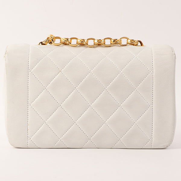 Chanel Around 1992 Made Edge Design Flap Turn-Lock Bijou Chain Bag White