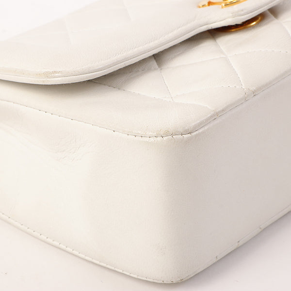 Chanel Around 1992 Made Edge Design Flap Turn-Lock Bijou Chain Bag White