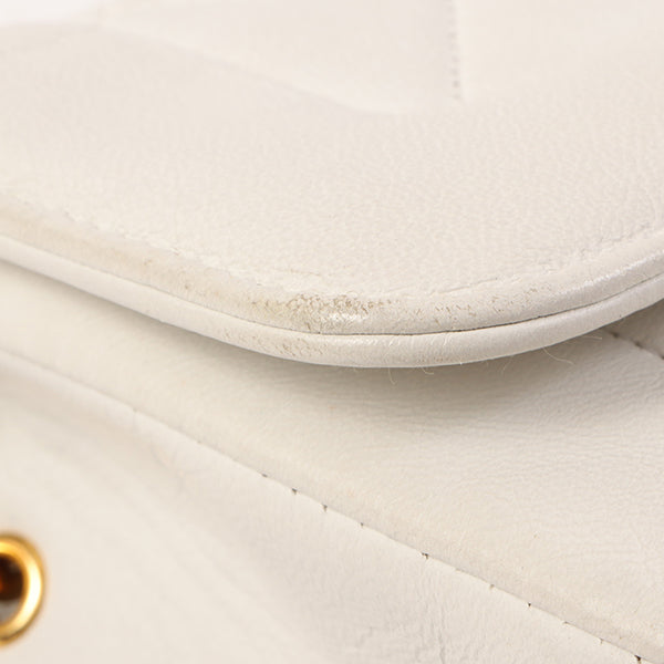 Chanel Around 1992 Made Edge Design Flap Turn-Lock Bijou Chain Bag White