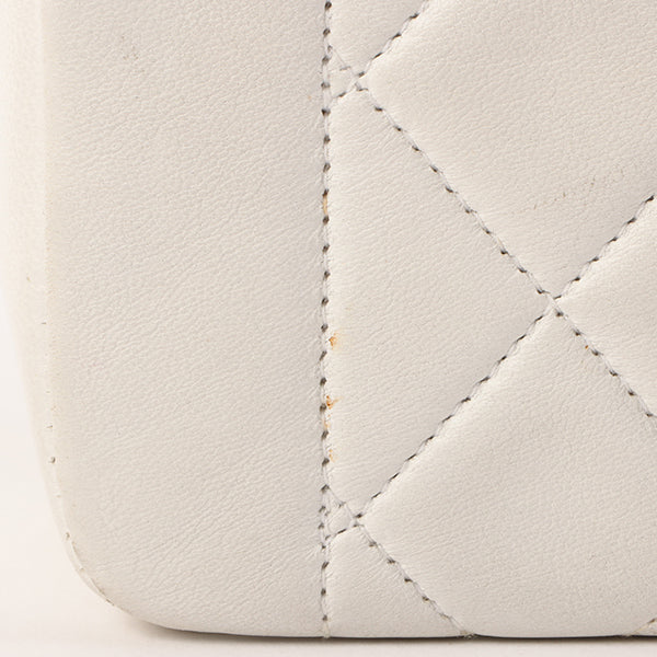 Chanel Around 1992 Made Edge Design Flap Turn-Lock Bijou Chain Bag White