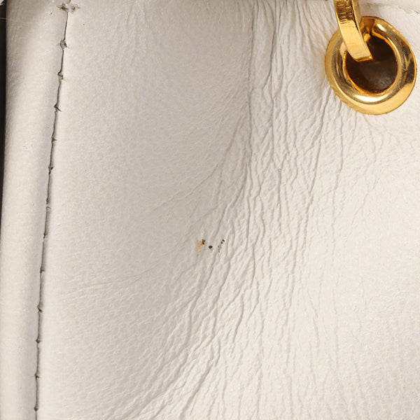 Chanel Around 1992 Made Edge Design Flap Turn-Lock Bijou Chain Bag White