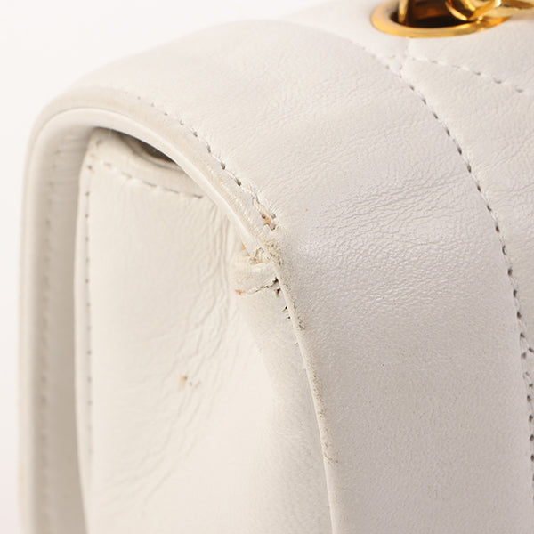 Chanel Around 1992 Made Edge Design Flap Turn-Lock Bijou Chain Bag White