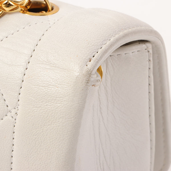 Chanel Around 1992 Made Edge Design Flap Turn-Lock Bijou Chain Bag White