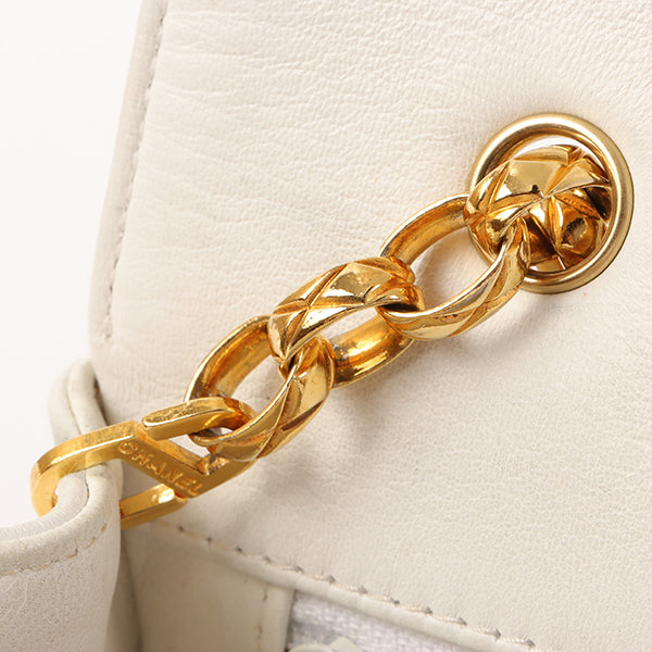Chanel Around 1992 Made Edge Design Flap Turn-Lock Bijou Chain Bag White