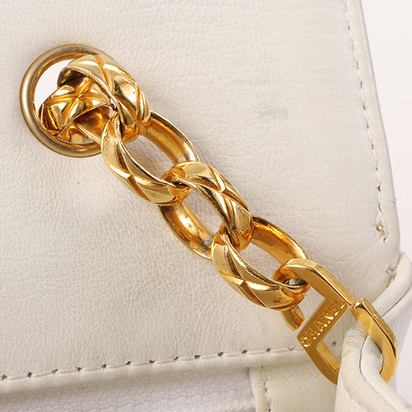 Chanel Around 1992 Made Edge Design Flap Turn-Lock Bijou Chain Bag White