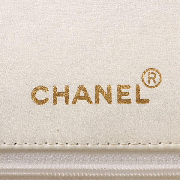 Chanel Around 1992 Made Edge Design Flap Turn-Lock Bijou Chain Bag White