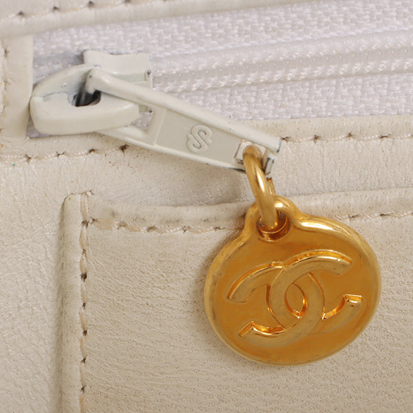 Chanel Around 1992 Made Edge Design Flap Turn-Lock Bijou Chain Bag White