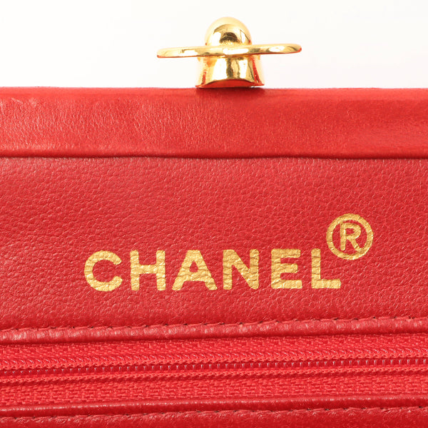 Chanel Around 1997 Made Cotton Turn-Lock Metal Clasp Top Handle Bag Red