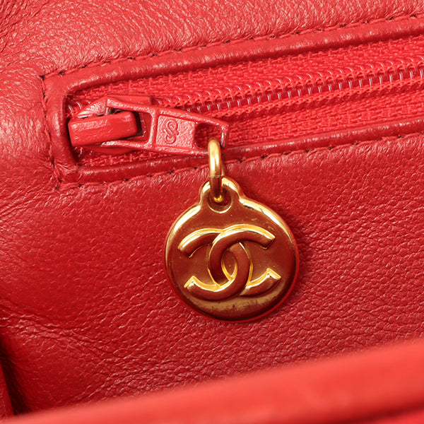 Chanel Around 1997 Made Cotton Turn-Lock Metal Clasp Top Handle Bag Red