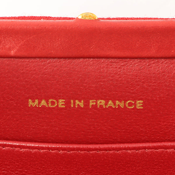 Chanel Around 1997 Made Cotton Turn-Lock Metal Clasp Top Handle Bag Red