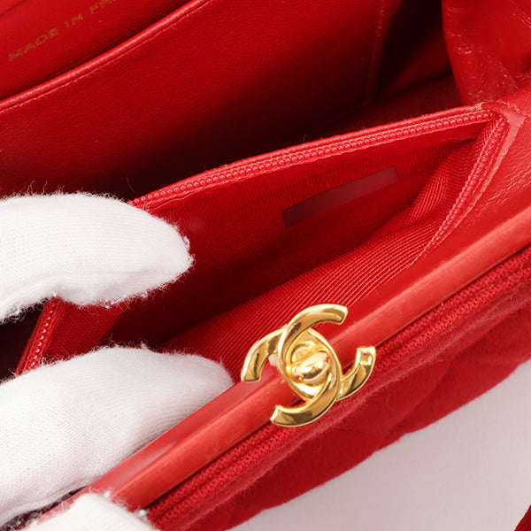 Chanel Around 1997 Made Cotton Turn-Lock Metal Clasp Top Handle Bag Red