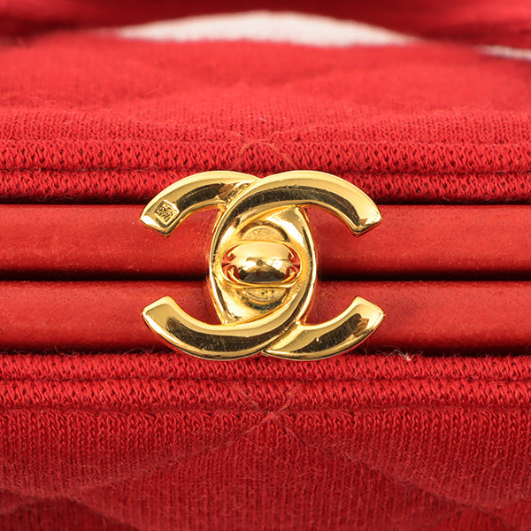 Chanel Around 1997 Made Cotton Turn-Lock Metal Clasp Top Handle Bag Red