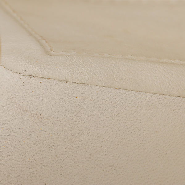 Chanel Around 1992 Made Edge Design Flap Turn-Lock Bijou Chain Bag White