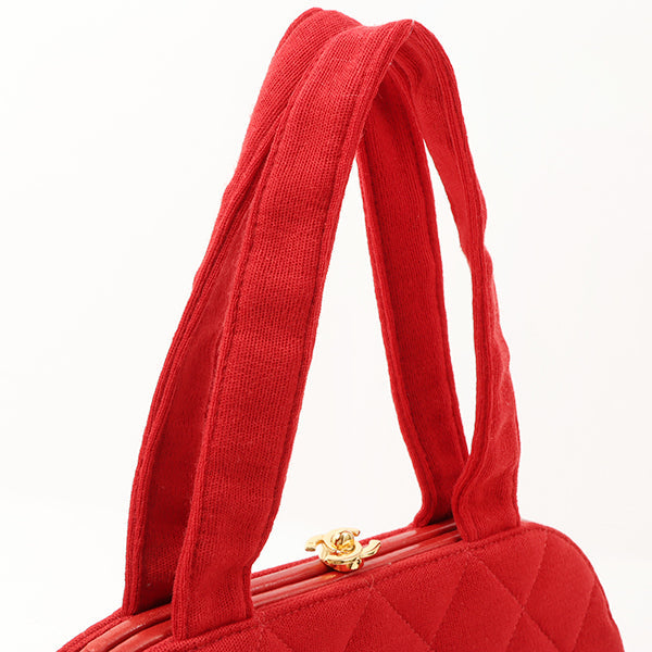 Chanel Around 1997 Made Cotton Turn-Lock Metal Clasp Top Handle Bag Red