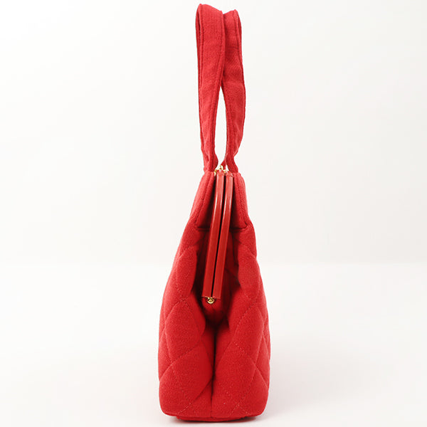 Chanel Around 1997 Made Cotton Turn-Lock Metal Clasp Top Handle Bag Red