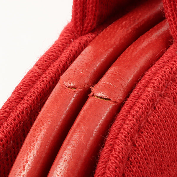 Chanel Around 1997 Made Cotton Turn-Lock Metal Clasp Top Handle Bag Red
