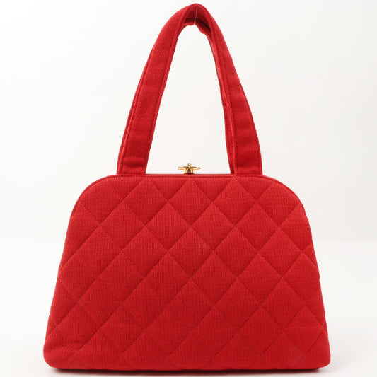 Chanel Around 1997 Made Cotton Turn-Lock Metal Clasp Top Handle Bag Red
