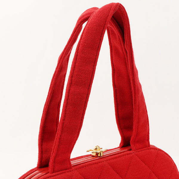 Chanel Around 1997 Made Cotton Turn-Lock Metal Clasp Top Handle Bag Red