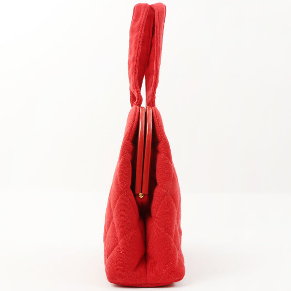 Chanel Around 1997 Made Cotton Turn-Lock Metal Clasp Top Handle Bag Red