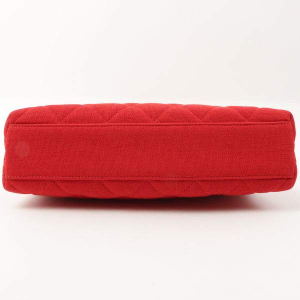 Chanel Around 1997 Made Cotton Turn-Lock Metal Clasp Top Handle Bag Red