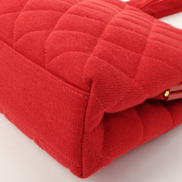 Chanel Around 1997 Made Cotton Turn-Lock Metal Clasp Top Handle Bag Red