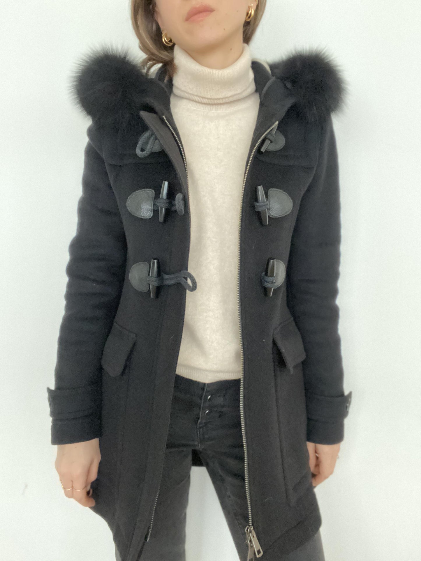 BURBERRY "BLACKWELL" Hooded Duffle Coat With Detachable Trim - Size UK 8 / US 6 / GER 36