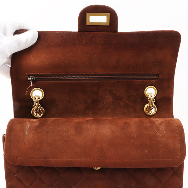 Chanel Around 1998 Made Suede 2.55 Classic Flap Chain Bag 25Cm Brown