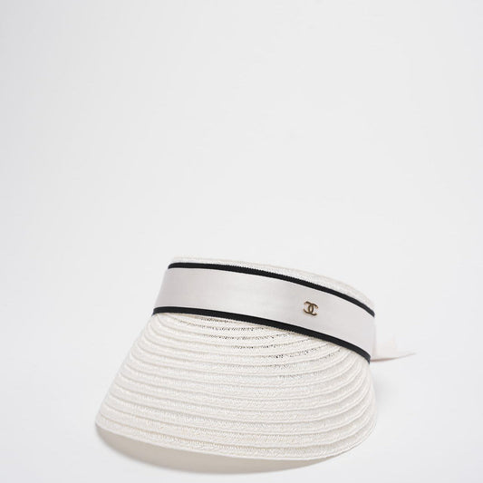 Chanel Abaca Cotton Ribbon Visor in Ecru White Size M