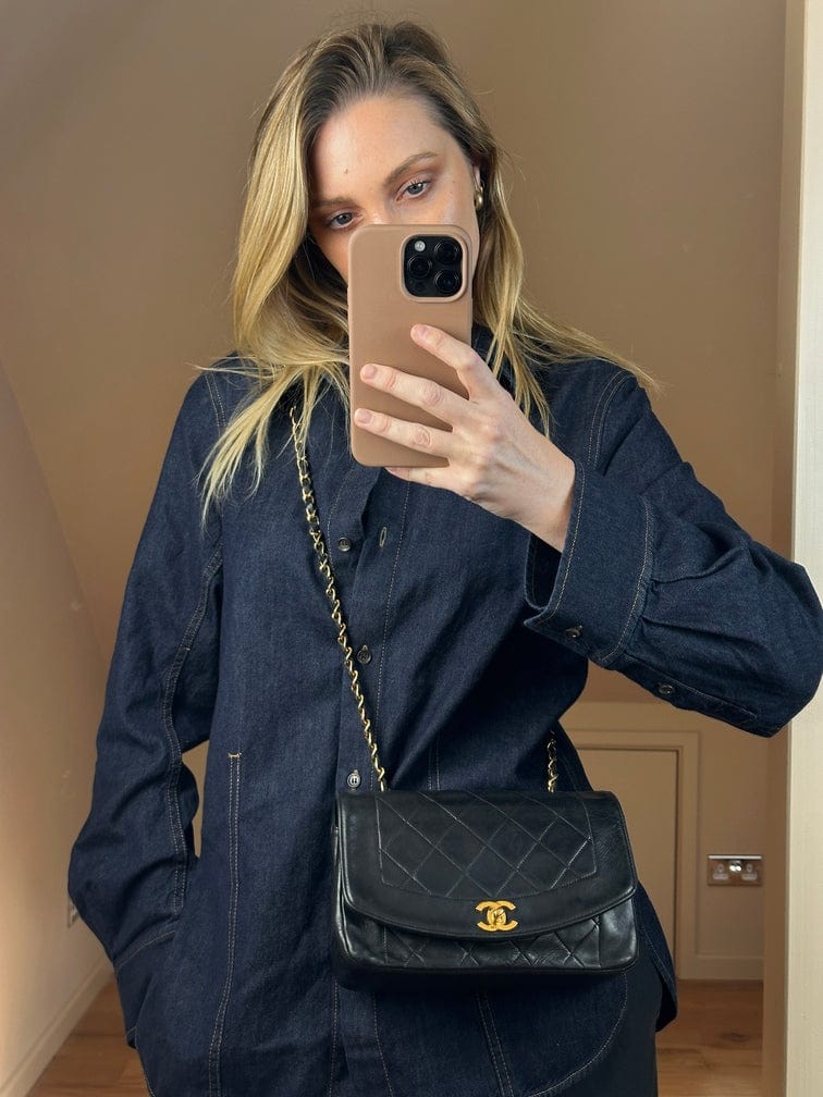 Chanel Diana Black Single Flap with 24k gold plated hardware