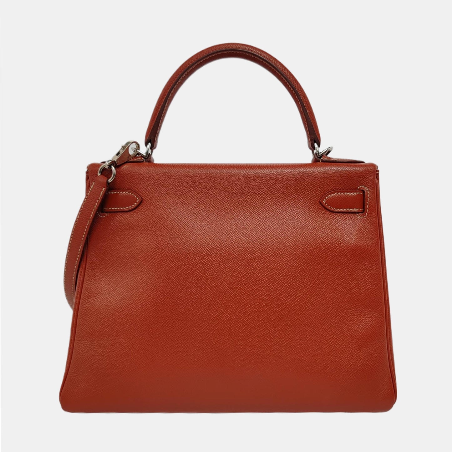 Hermes Kelly 28 Retourne 9T Capucine Orange Epsom Leather White Stitching Palladium Hardware 2011