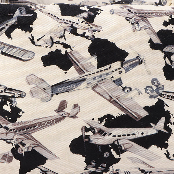 Chanel Around 2005 Made Canvas Patent Combination Airplane Print Top Handle Bag White/Black