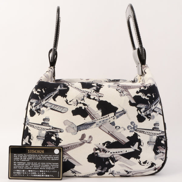 Chanel Around 2005 Made Canvas Patent Combination Airplane Print Top Handle Bag White/Black