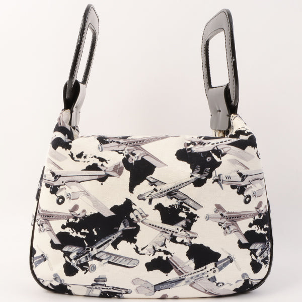 Chanel Around 2005 Made Canvas Patent Combination Airplane Print Top Handle Bag White/Black