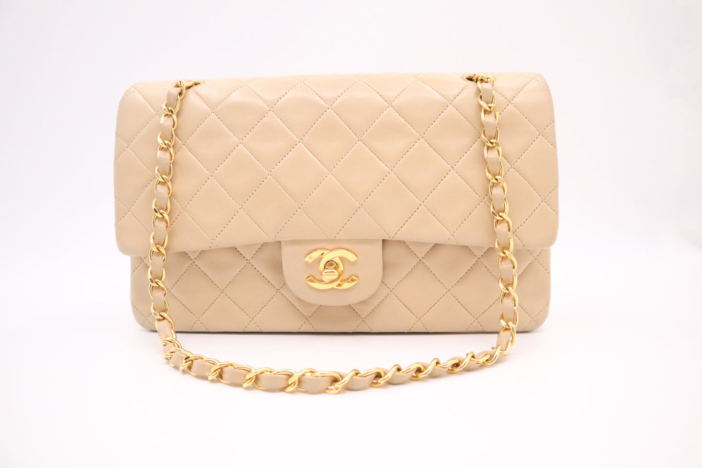 Chanel Medium Double Flap in Beige Mattelassé Leather