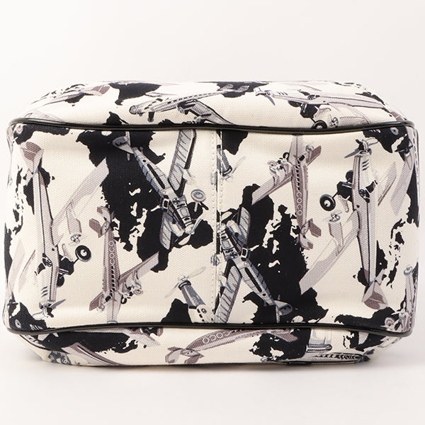 Chanel Around 2005 Made Canvas Patent Combination Airplane Print Top Handle Bag White/Black