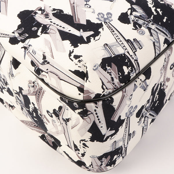 Chanel Around 2005 Made Canvas Patent Combination Airplane Print Top Handle Bag White/Black