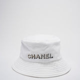 Chanel Denim Bucket Hat in White with Logo – Size S