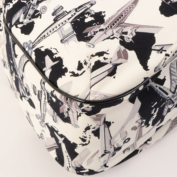 Chanel Around 2005 Made Canvas Patent Combination Airplane Print Top Handle Bag White/Black