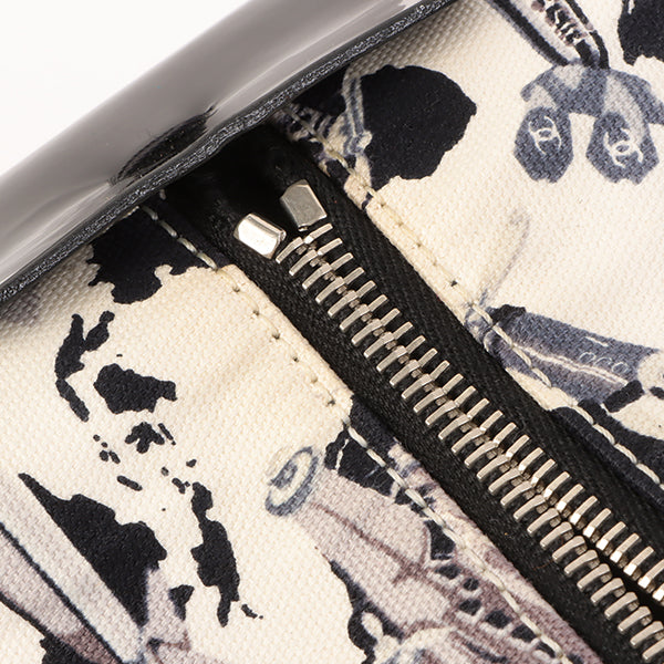 Chanel Around 2005 Made Canvas Patent Combination Airplane Print Top Handle Bag White/Black