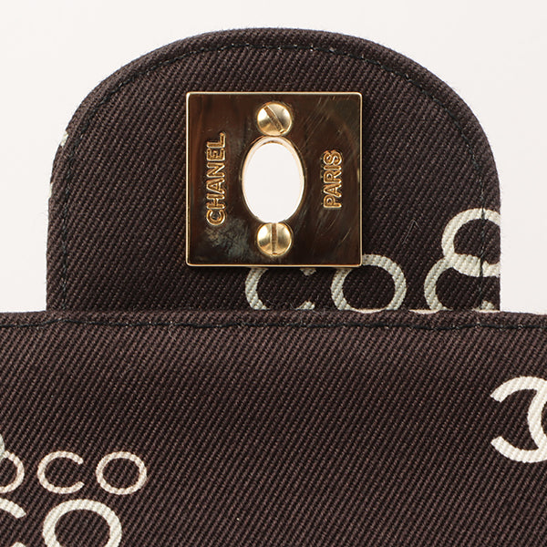Chanel Around 2002 Made Cotton Logo Print Chocolate Bar Turn-Lock Chain Bag Black