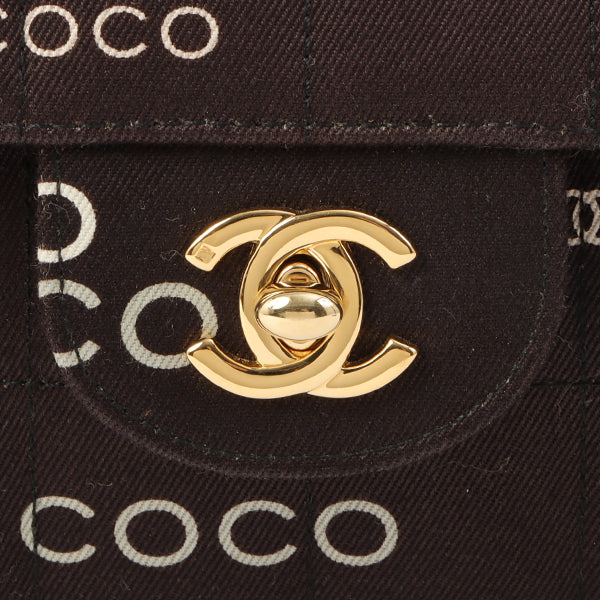Chanel Around 2002 Made Cotton Logo Print Chocolate Bar Turn-Lock Chain Bag Black