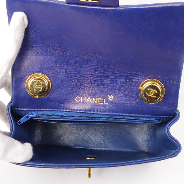 Chanel Around 1990 Made Classic Flap Chain Handbag Mini Blue