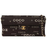 Chanel Around 2002 Made Cotton Logo Print Chocolate Bar Turn-Lock Chain Bag Black