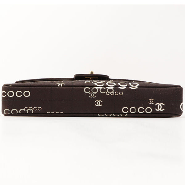 Chanel Around 2002 Made Cotton Logo Print Chocolate Bar Turn-Lock Chain Bag Black