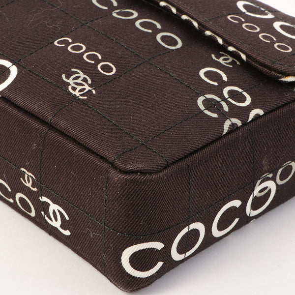 Chanel Around 2002 Made Cotton Logo Print Chocolate Bar Turn-Lock Chain Bag Black