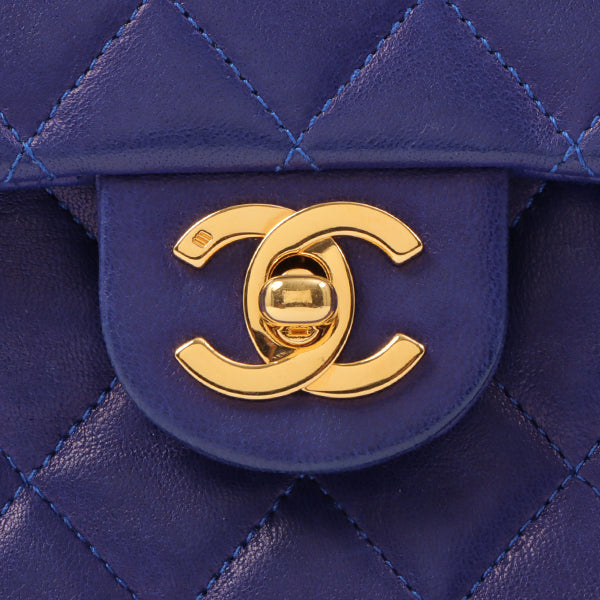 Chanel Around 1990 Made Classic Flap Chain Handbag Mini Blue